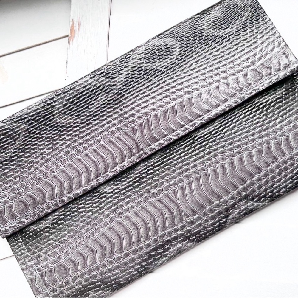 Metallic Snake-Embossed Foldover Clutch - Picture 1 of 2